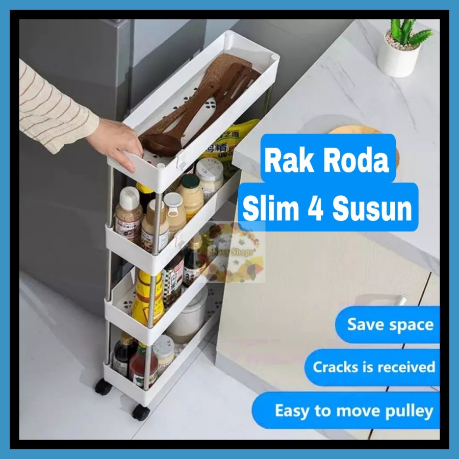 MH - RAK RODA SUSUN 4 SLIM TEMPAT BUMBU DAPUR SLIM RAK 4 TINGKAT SR4S
