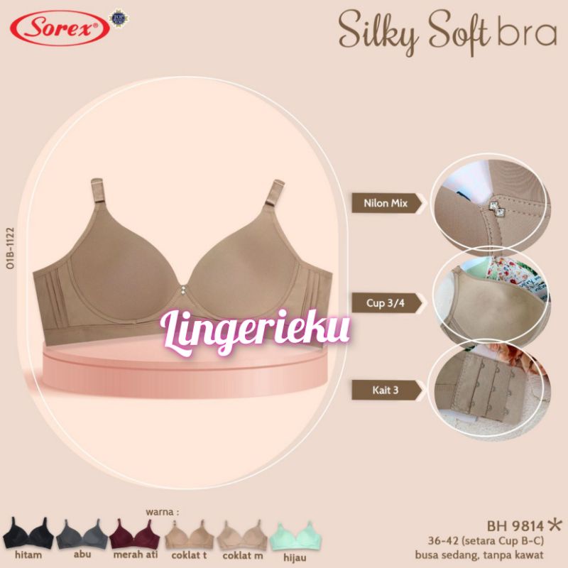 Sorex 9814 BH Bra Wanita Tanpa Kawat Busa Tipis Lembut Silky Soft Kait 3 Cup B / C