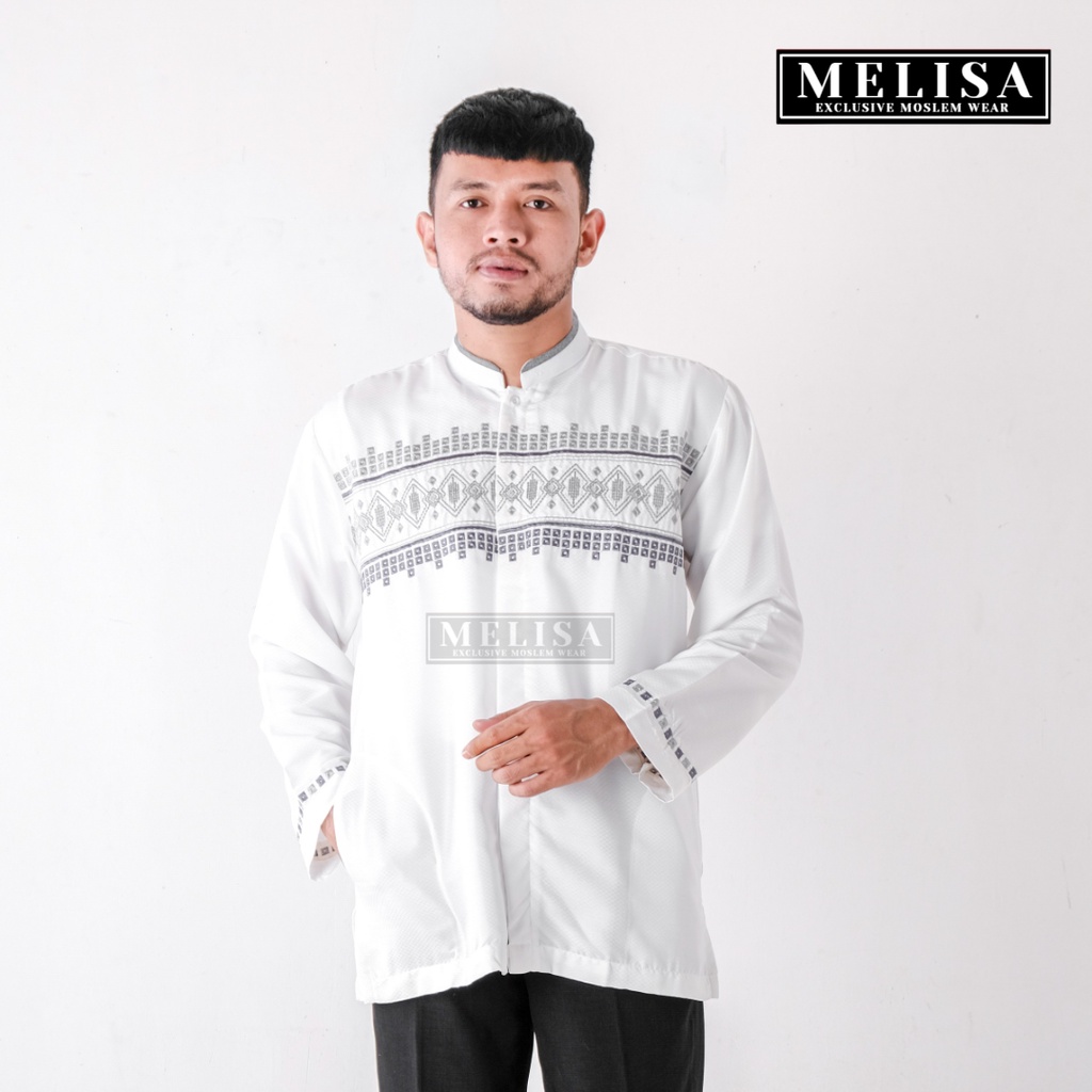 baju koko pria lengan panjang bahan poli katun warna putih tulang ukuran M L XL Baju Koko Lengan Pendek Baju Koko Fashion Muslim Pria Dewasa Terbaru