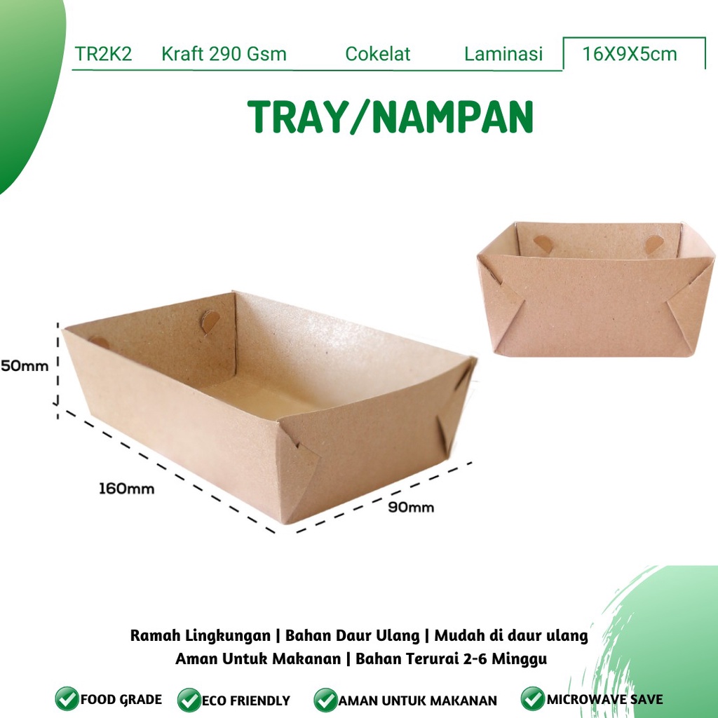 Tray Food Paper Tray Kertas Makan Food Tray  (TR2K2-16X9X5 Cm)