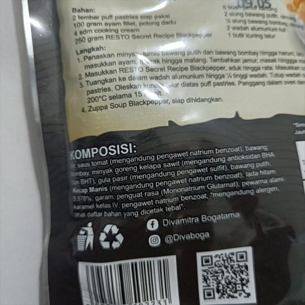 Resto Secret Recipe Saus Lada Hitam 250 gr Blackpepper Sauce Halal