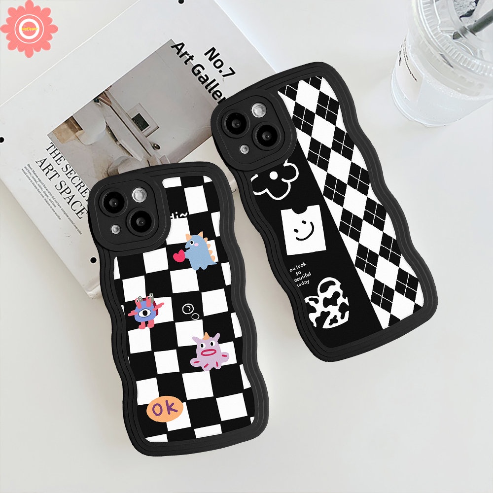 Redmi 10 12C 9A 9T 10C A1 A1+ 9 9C 10A Mi 11T Pro Note 9 8 10 11 10s 9Pro 11Pro+ Note 9s 11s 10Pro POCO M3 X3 NFC Pro Little Monsters Chessboard Diamond Grid Soft Wavy Edge Case