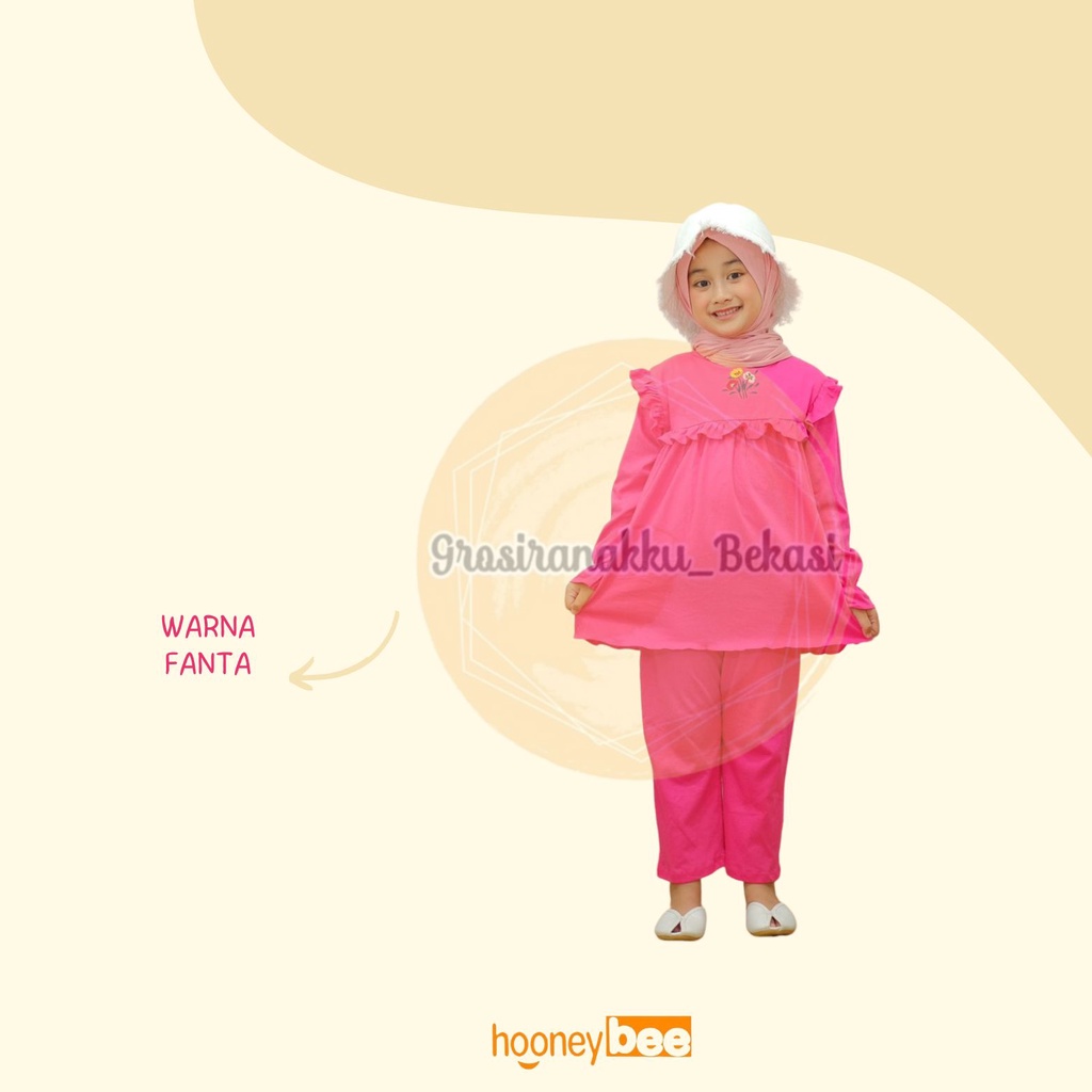 Setelan Anak Cewek Maliqa Hooneybee Warna Fanta Size 2-10 Tahun