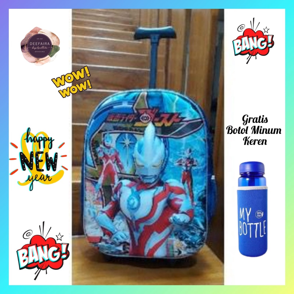 Tas Ransel Troli Anak Laki Laki 3D Ultr4 Gratis Botol Minum Keren Untuk Sekolah Anak Tk Sd