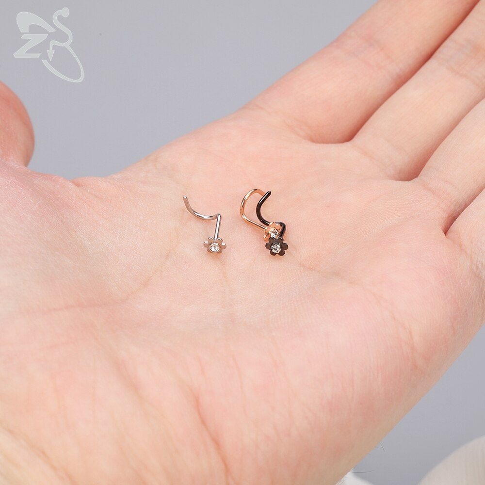 1pc Pejantan Hidung Bengkok Kucing Dengan Cincin Septum Kristal Tengkorak CZ Surgical Steel Nostril Telinga Tindik Tulang Rawan Perhiasan