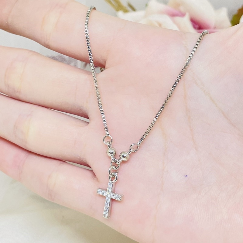 Kalung liontin salib permata silver anak xuping