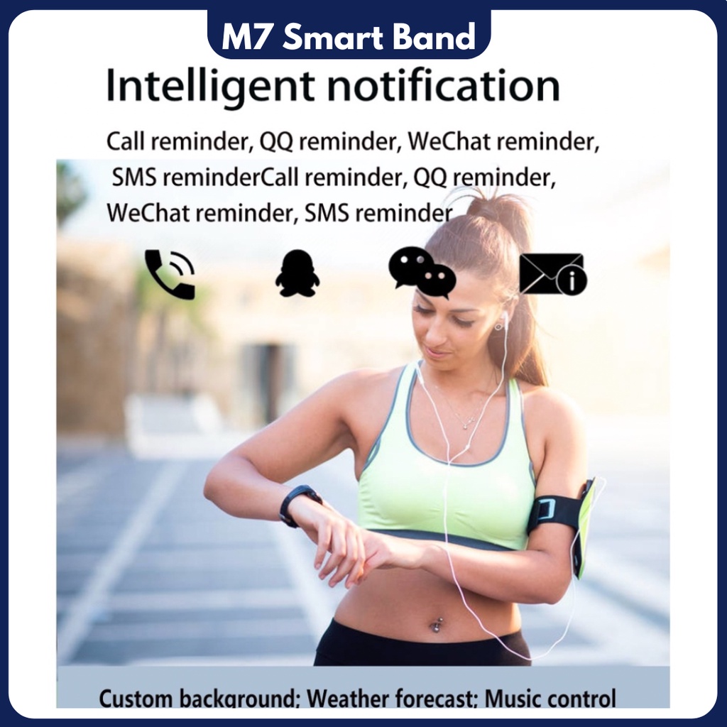 Smartwatch M7 NEW 2022 Play Music Custom Dials Smartband Topspot SmartWatch M7 Bracelet Sport Fitness Pedometer Heart Rate Blood Pressure Monitor Sports Bluetooth Smartband For Women