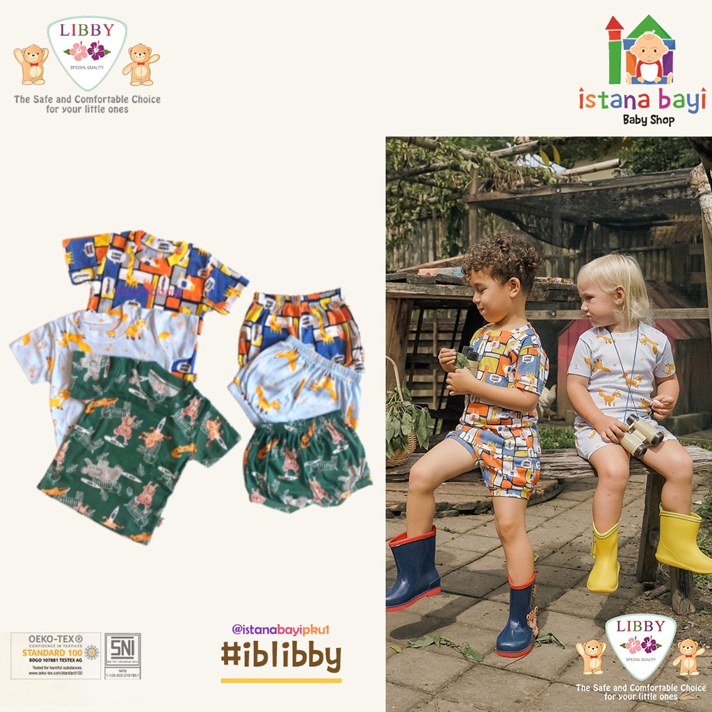 LIBBY SETELAN RIB PENDEK COTTON OBLONG TIPIS GIRL &amp; BOY SERIES - SETELAN PENDEK/SETELAN ANAK MURAH - LIBBY HAPPY FARM - LIBBY SETELAN MURAH