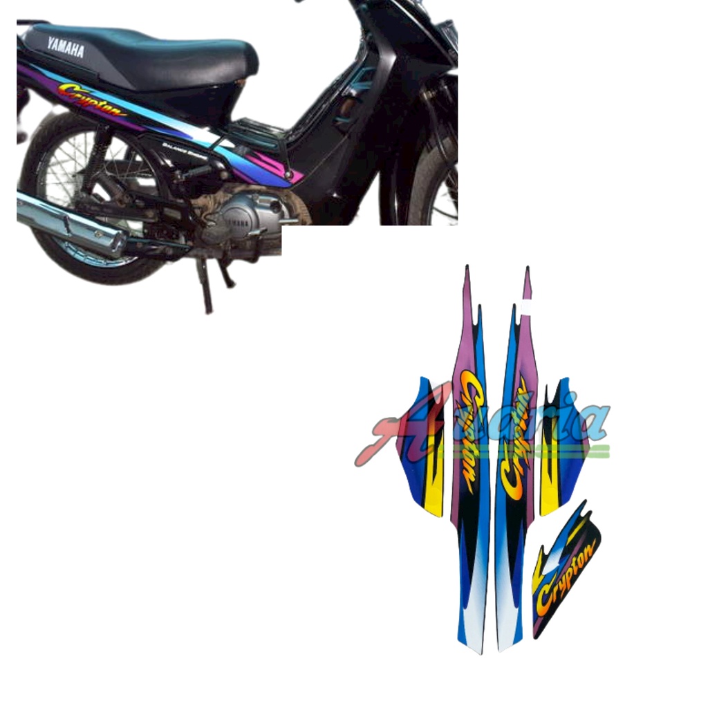 Stripng sticker motor yamaha crypton 2000 biru-kuning