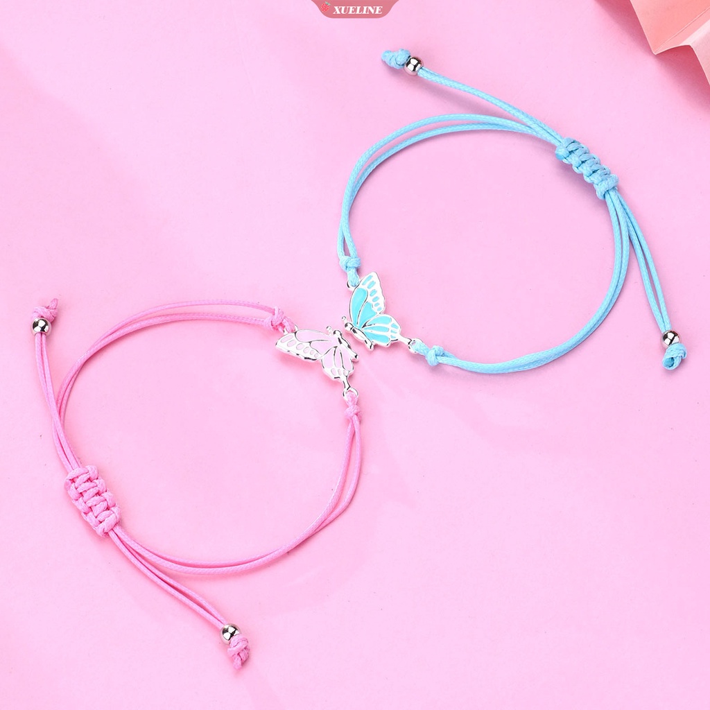 2pcs/set Kupu-Kupu Pesona Gelang Perempuan Gadis Persahabatan Gelang Tenun Tangan Tali Tersembunyi Gelang Hadiah Ibu Anak [ZXL]