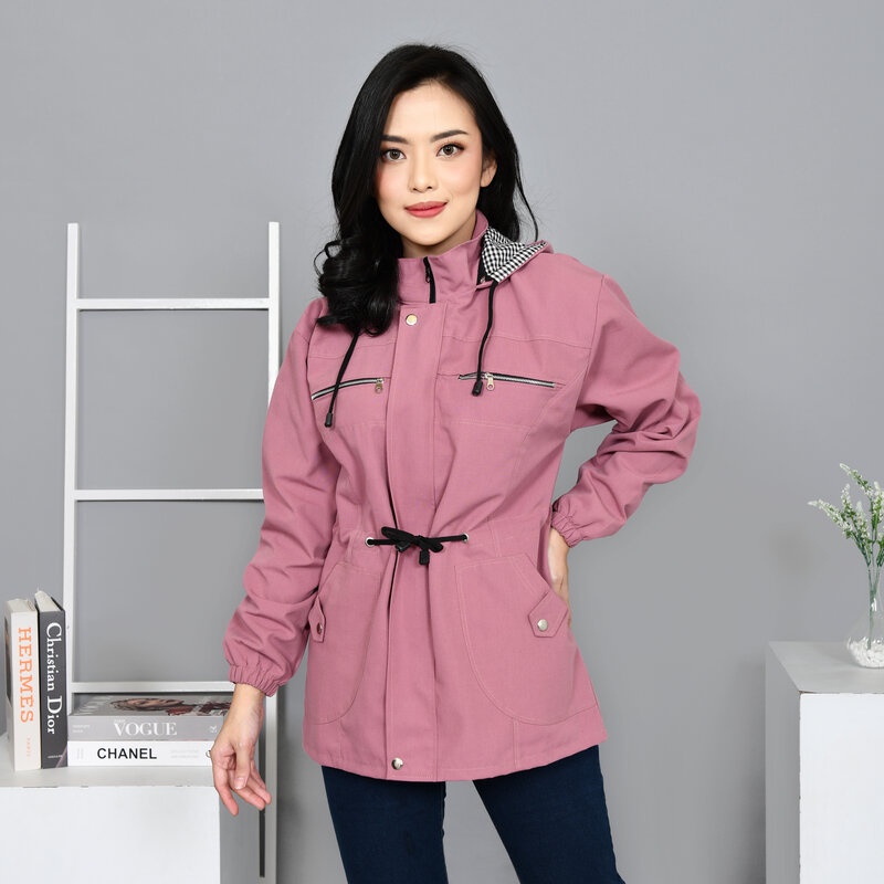 Jaket Wanita Jumbo Bahan Kanvas Warna Ping Dusty M - L - XL - XXL -XXXL