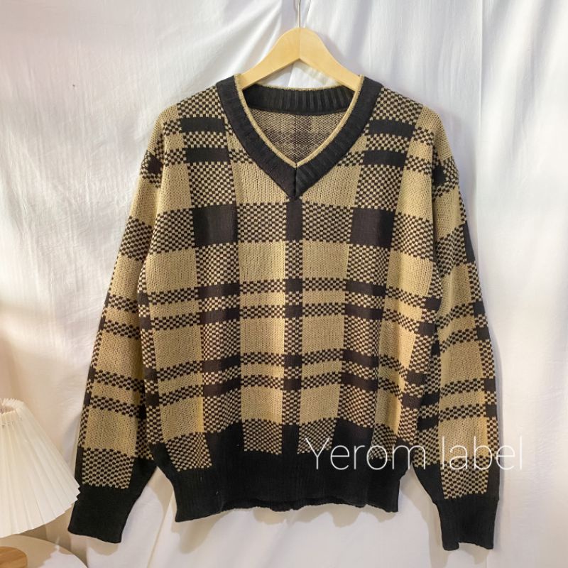 [𝐓𝐞𝐛𝐚𝐥|𝐘𝐞𝐫𝐨𝐦] Cherly Sweater Rajut Tebal Premium // Sweater Tartan Rajut Tebal // Sweater Knit Tebal Premiu.