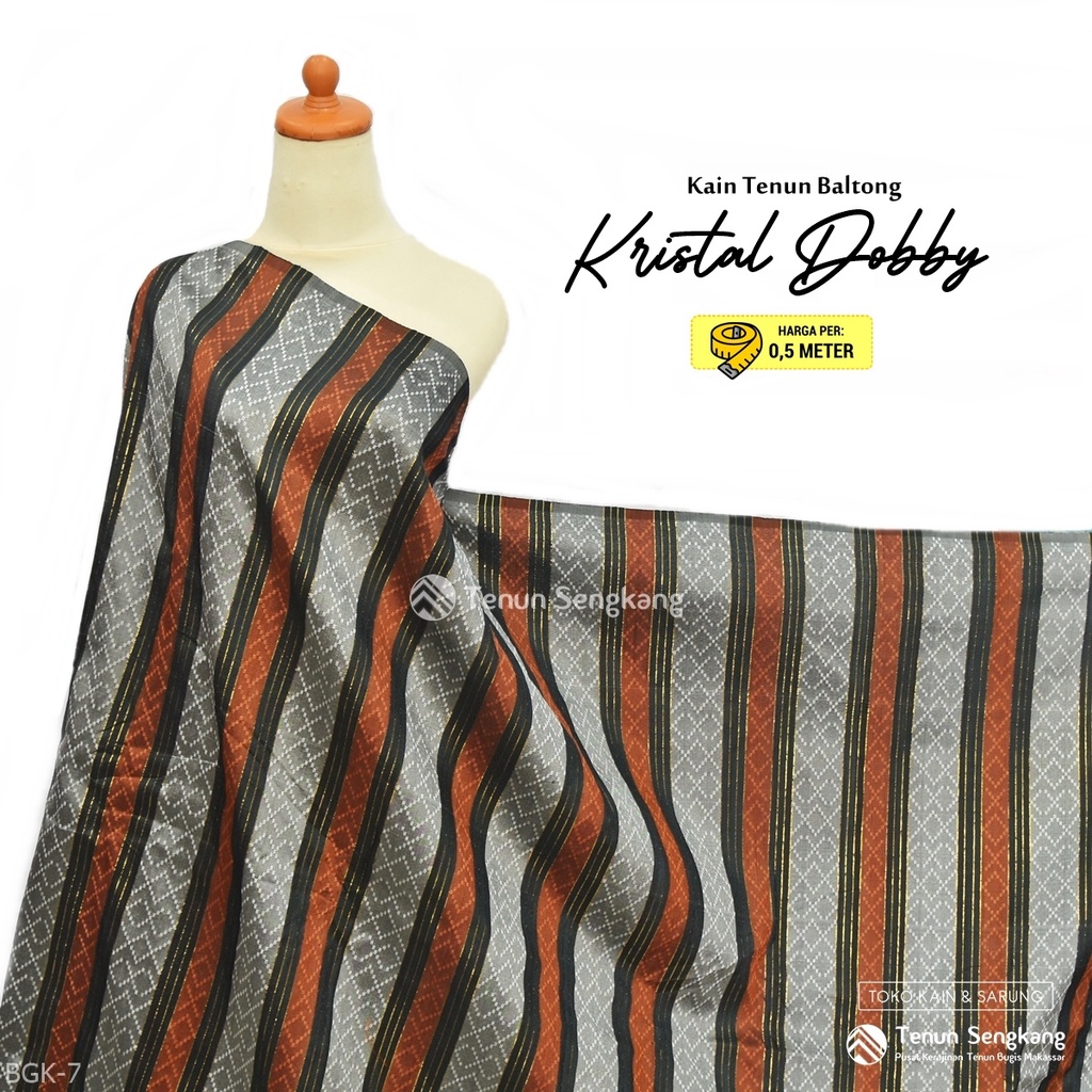 Kain Tenun Baltong Kristal Dobby Bervariasi Benang Emas Sutra Bugis Makassar Jingga Silver Hitam - T