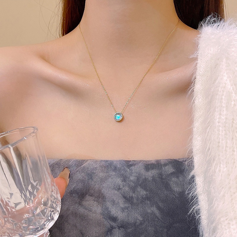 Mewah Mimpi Biru Baja Titanium Kalung Wanita Fashion Choker Necklaces