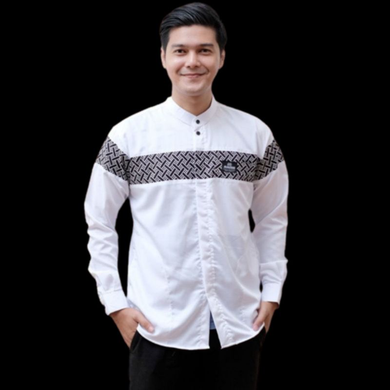 Baju Koko Pria Dewasa Lengan Panjang Motif Kobata Qynang Kombinasi Batik Terbaru