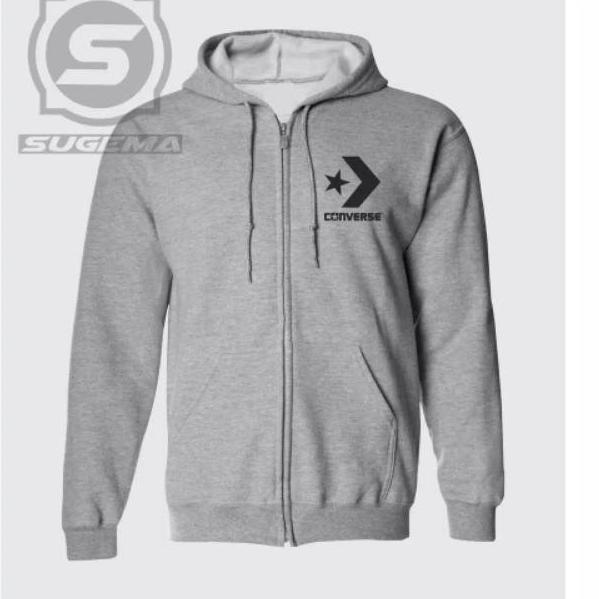 Menarik Jaket Hoodie Resleting CONVERSE logo depan pria/wanita
