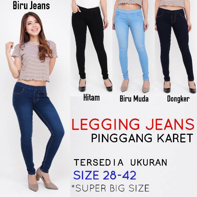 CELANA LEGGING WANITA // LEGGING JEANS STREAT PINGGANG KARET UKURAN JUMBO