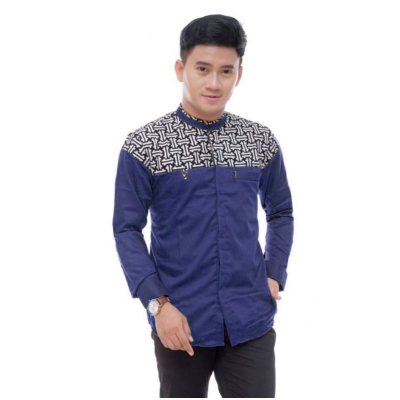 Baju Koko Dewasa Lengan Panjang Motif Falcon Navi