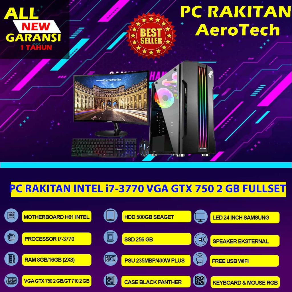 PC RAKITAN I7-3770|RAM 16GB|VGA GTX 750 2 GB| LED 24 INCH FULLSET UNTUK GAMING EDITING DESAIN