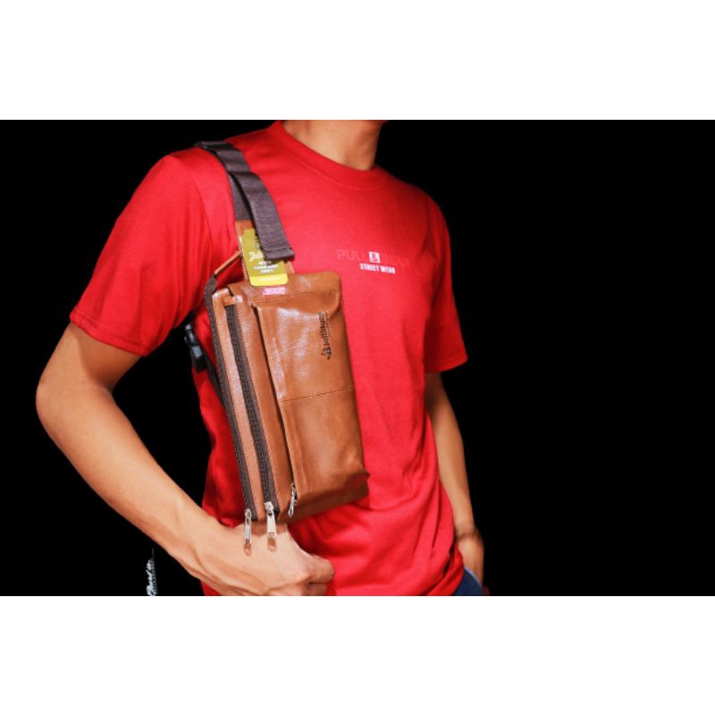 Waistbag Tas Slempang Kulit Oscar Pria / Tas Slempang semi Kulit