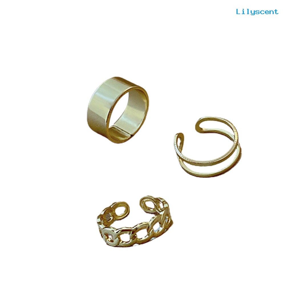 [LS]3Pcs /Set Cincin Terbuka Retro Adjustable Alloy Punk Hip Pop Finger Rings Kit Untuk Wanita