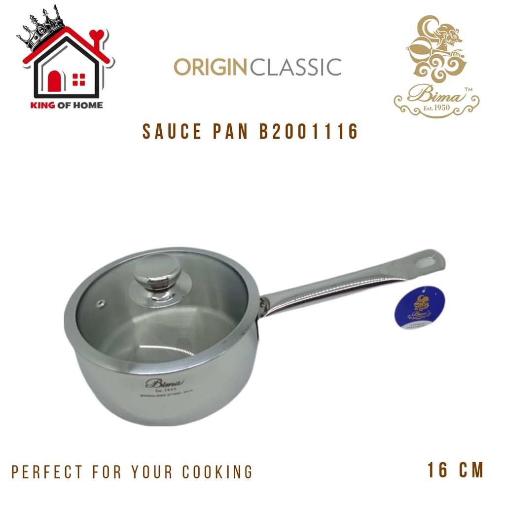 Saucepan Bima Origin Classic Glass Cover Sus 304 16cm 18cm B2001116 B2001118 Panci Rebus Induction S