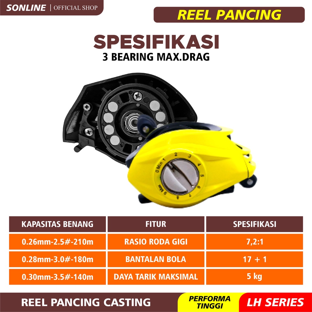 SONLINE Reel Pancing Premium Fishing Reel Baitcasting Reel Katrol Kerekan Fishing Reel LH - Putaran Kiri
