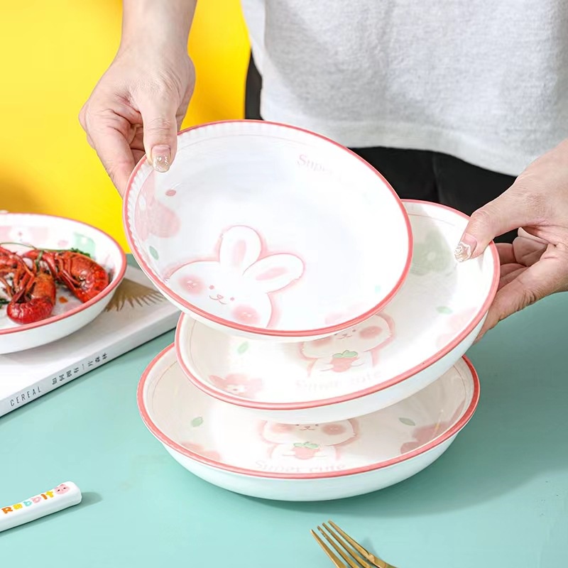 Piring Keramik Korea Super Cute Kelinci Ukuran 20 cm