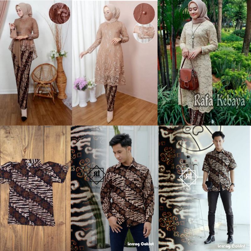 COUPLE KEBAYA BRUKAT SET KEMEJA BATIK/ KEBAYA COUPLE KELUARGA/ SET KEBAYA COUPLE