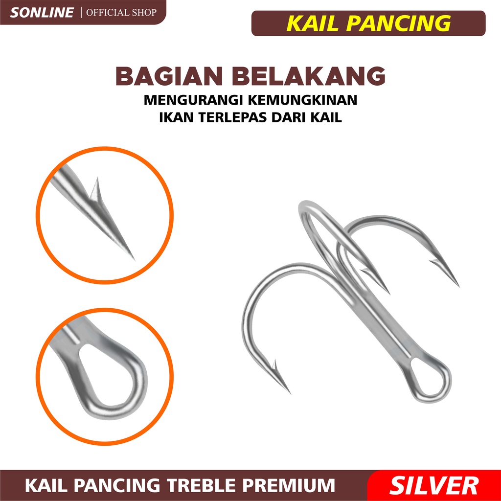 SONLINE 01pcs Premium Kail Trible Hook Triple Cabang Fukushima High Carbon Steel Treble Hook Tackle