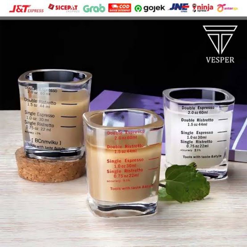 Gelas Kopi Kaca Borosilicate Ukuran Double Shot Espresso Unik Anti Pecah Kapasitas 60ML Gelas Takar 