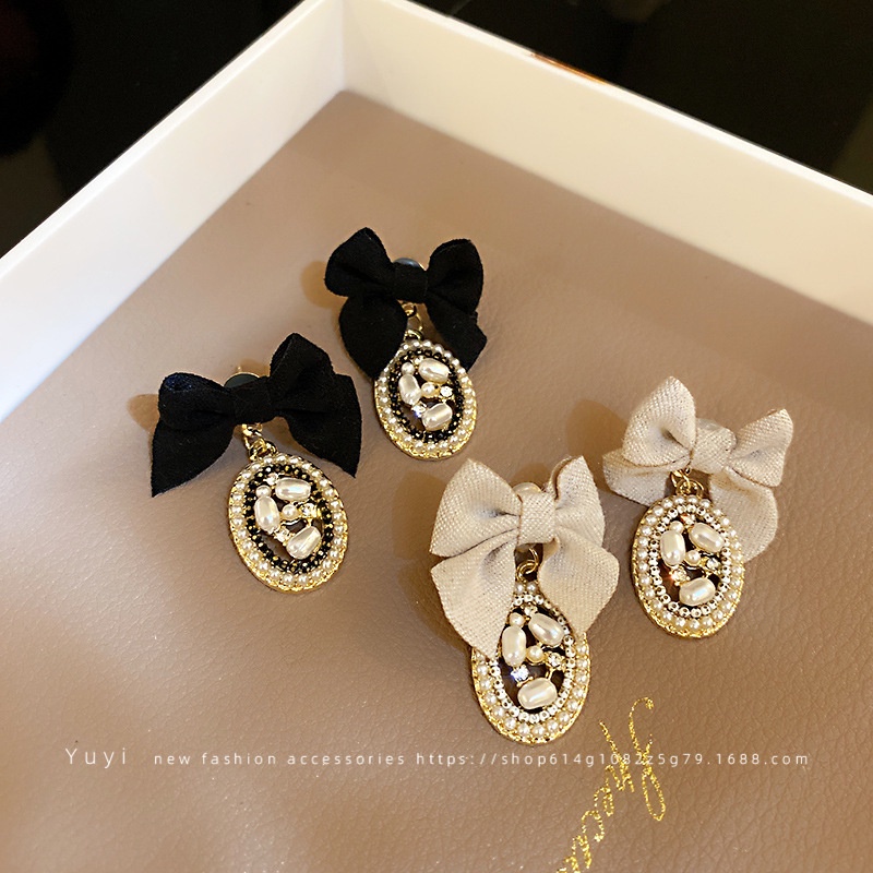 IFYOU Anting Busur Vintage Anting Tusuk Mutiara Anting Tusuk Untuk Wanita Perhiasan Aksesoris Fashion Perhiasan