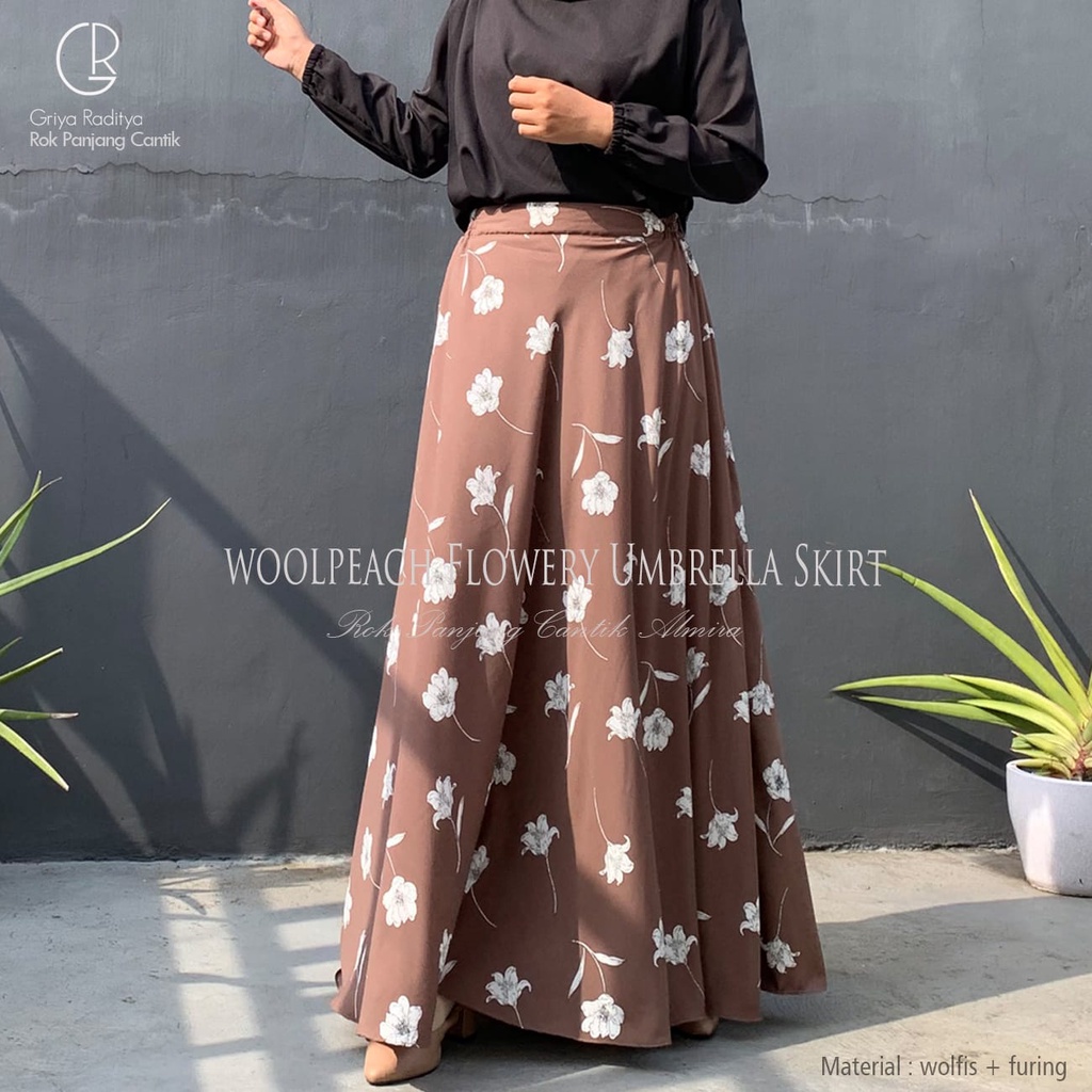 Rok Panjang Wanita Payung Muslimah  Motif Bunga Flowery  Wolfis  Umbrella Skirt Griyaraditya Almira