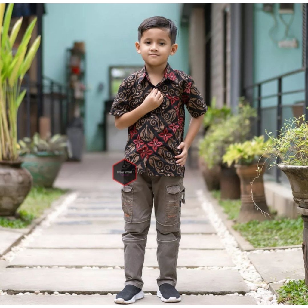 BISA COD Baju Couple Kemeja Ayah dan Anak / Kemeja Hem Batik Motif Songket Merah