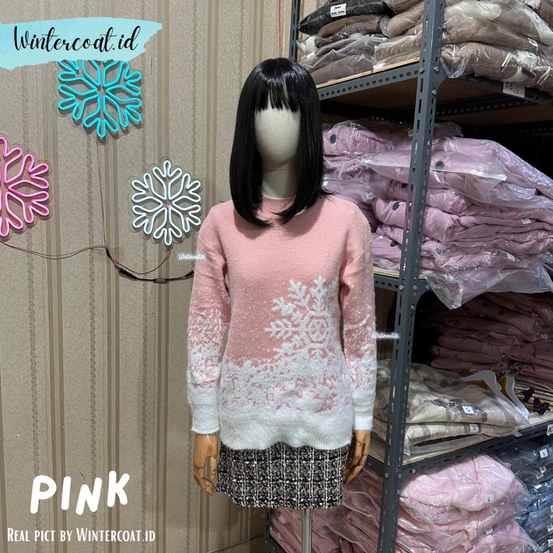 Sweater motif salju import natal christmas atasan wanita hangat