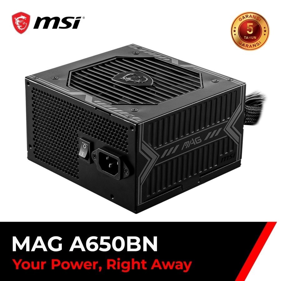 Power Supply MSI MAG A650BN 650watt 80+ BRONZE PSU Sleeved Cable