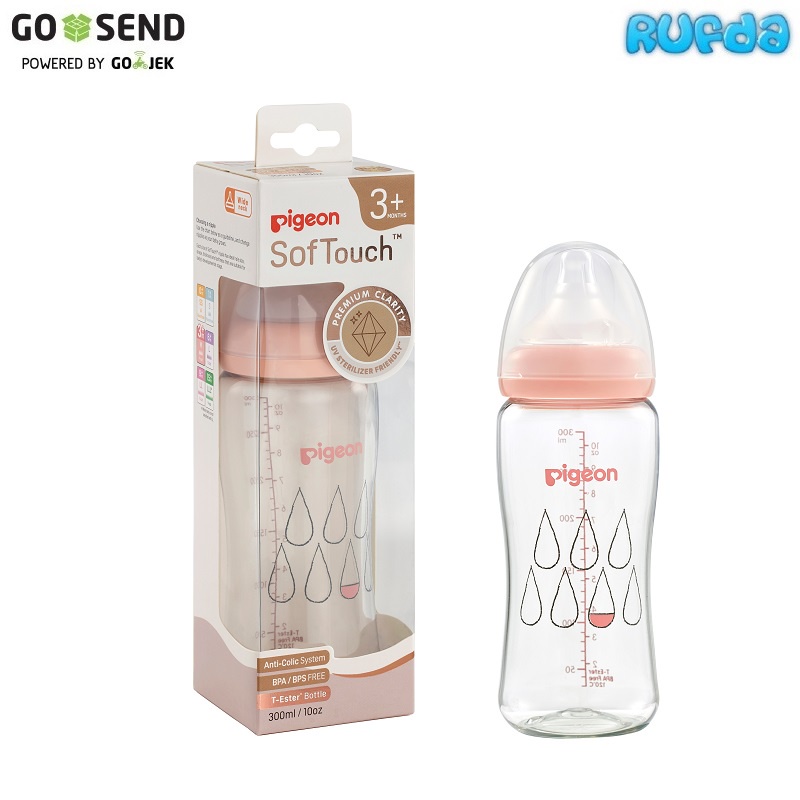 Coral Dewdrop - Pigeon 300ml T-Ester SofTouch Baby Bottle Botol Susu Jernih