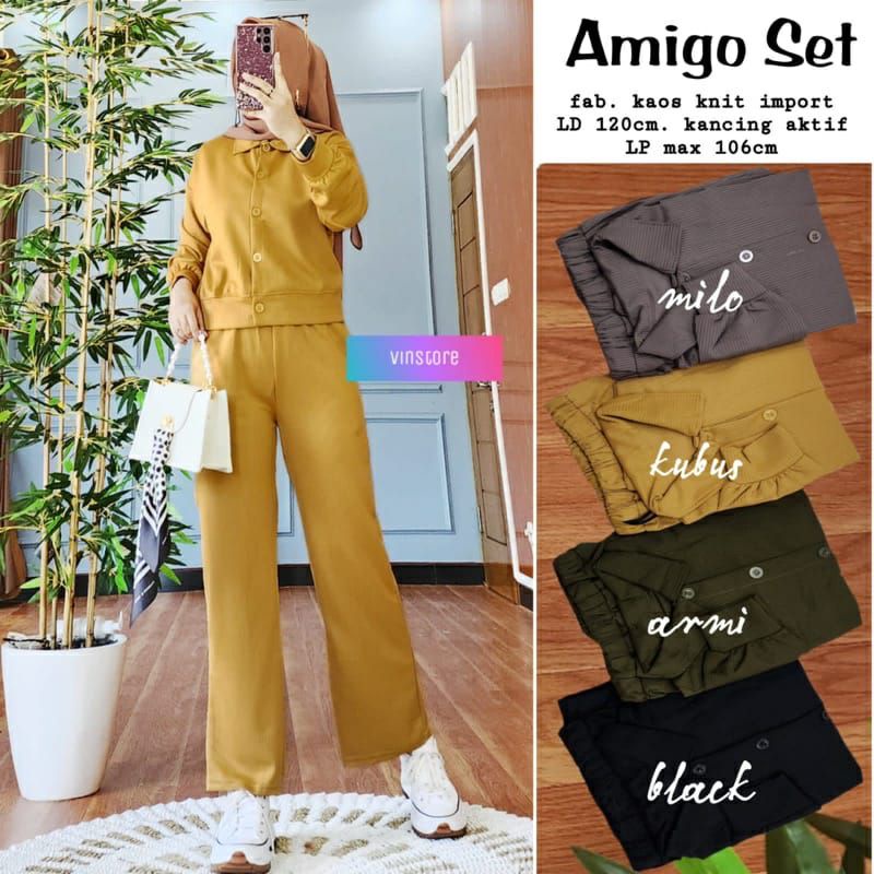 AMIGO SET / SET WANITA / SET BAHAN KAOS KNIT IMPORT / ATASAN WANITA