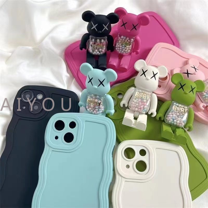 Case Beruang Matte Motif Gelombang Warna Permen Untuk iPhone 14 13pro 12 11promax 14plus 7plus/8plus Drop proof TPU Soft Case Phone Case