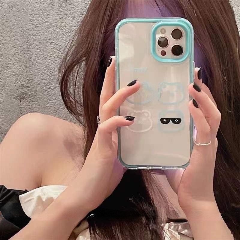 IPHONE Casing Ponsel Motif Tepi Full Color Beruang Transparan Kompatibel Dengan Iphone12 13 14 11 Pro Max X Xs Max Xr Ppkjk