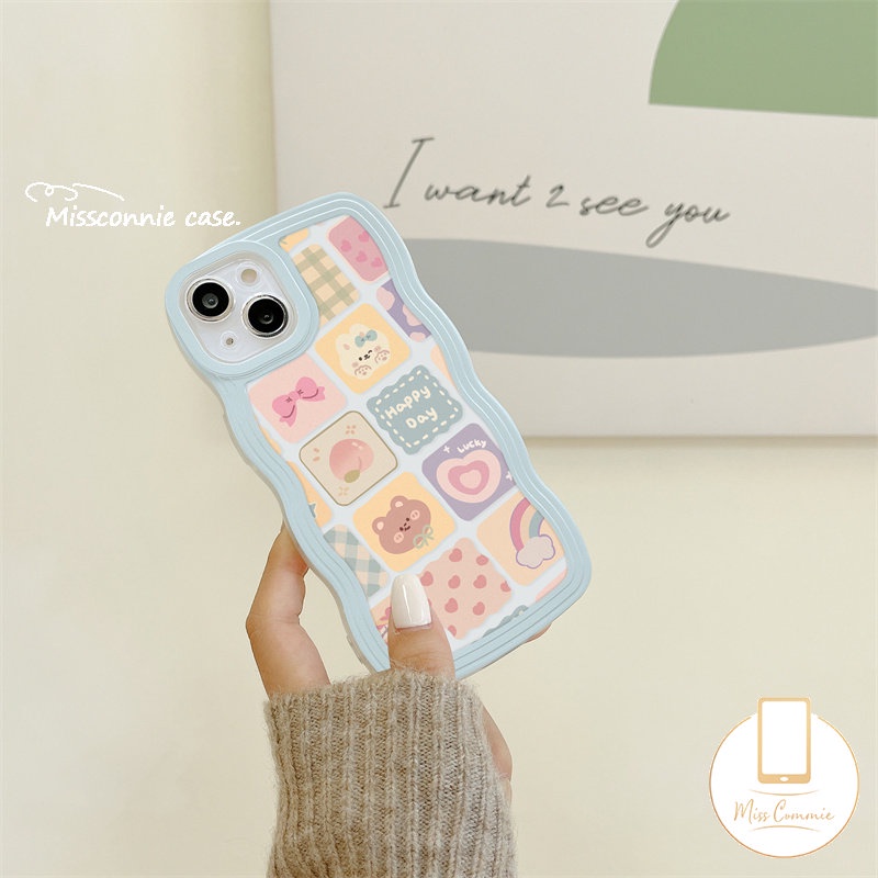 Casing Redmi 12C A1 A1+9 10C 9T 9A 10 9C NFC 10A Redmi Note11 10 11s 10s 9Pro Note10 11 Pro Max Plus Note8 Note9 Kartun Kisi Ilustrasi Bear Rainbow Lucu Wave Edge Case