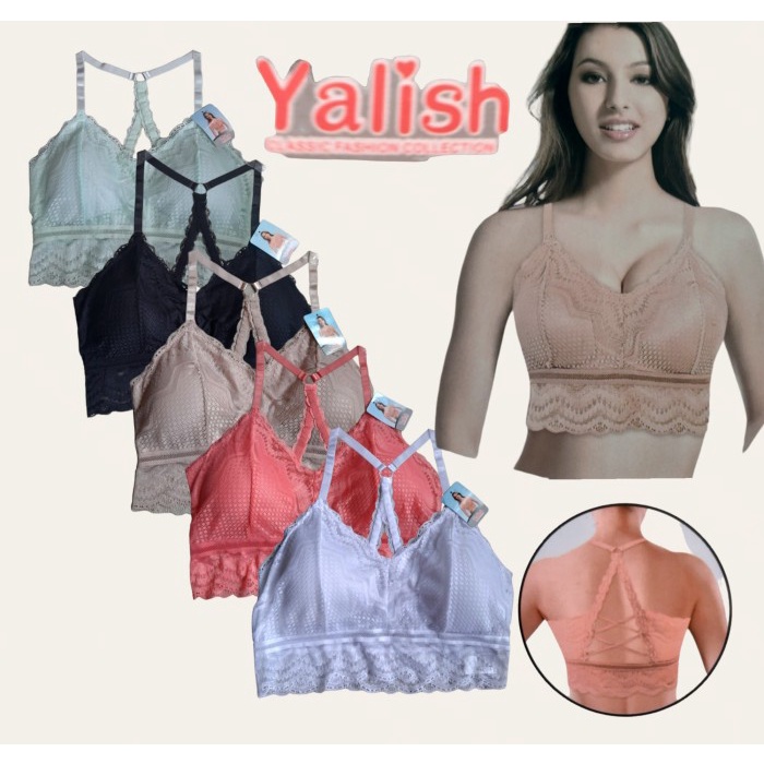 Bra Bralette Yalish Renda Tali Silang Belakang / Tidak Pakai Kawat