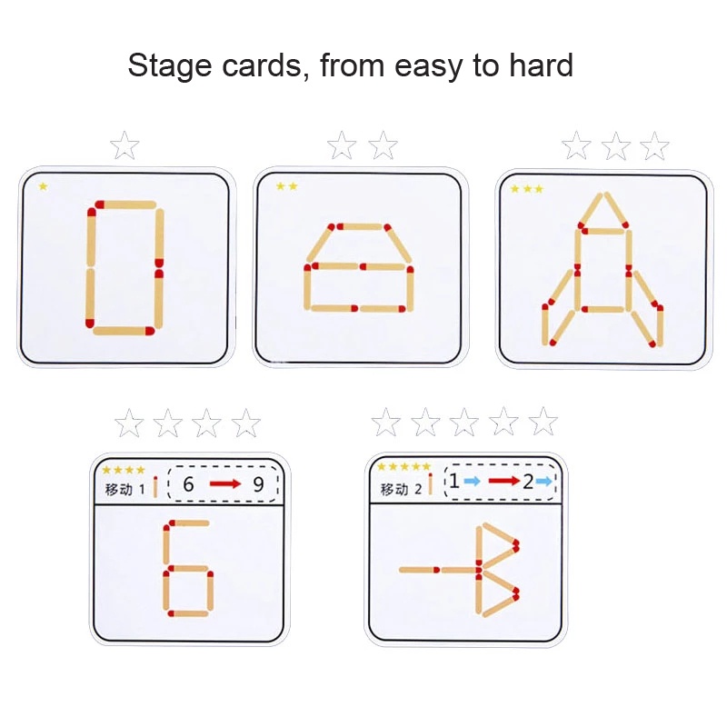 Montessori Matchstick Puzzle Mainan Kayu Mainan Anak DIY Matematika Geometri Permainan Logika Berpikir Latihan Mainan Edukasi Dini