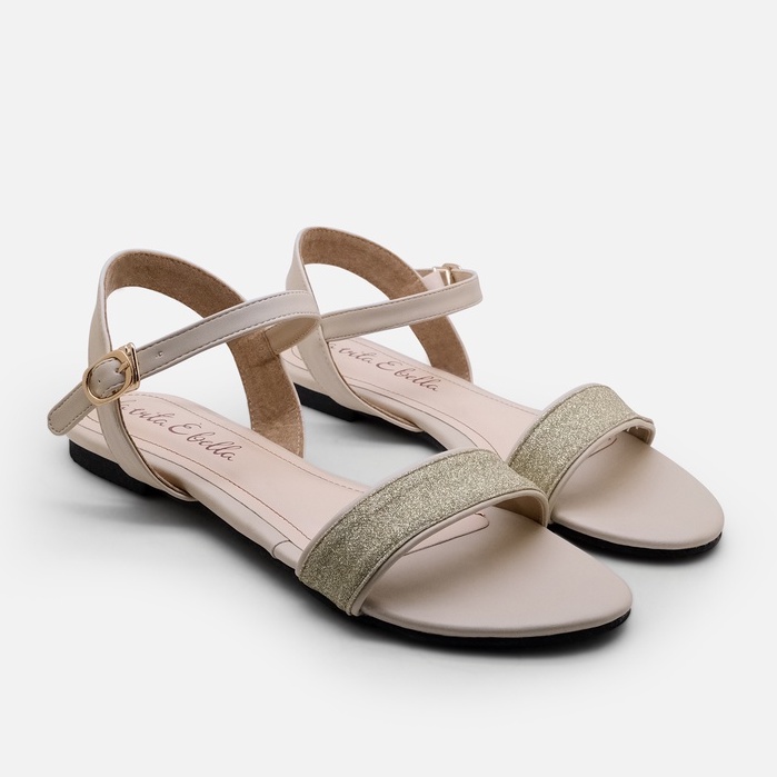 La Vita E Bella Sparkle Ankle Strap Sandal Flat Teplek Wanita Model Glitter [LP506]