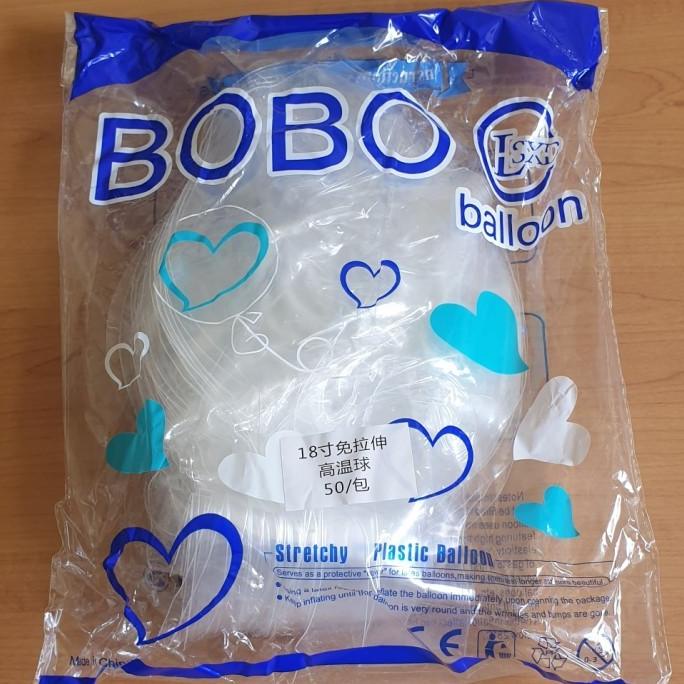 Balon PVC 20 inch transparant BOBO Biru Stretch 1 pack isi 50 lembar