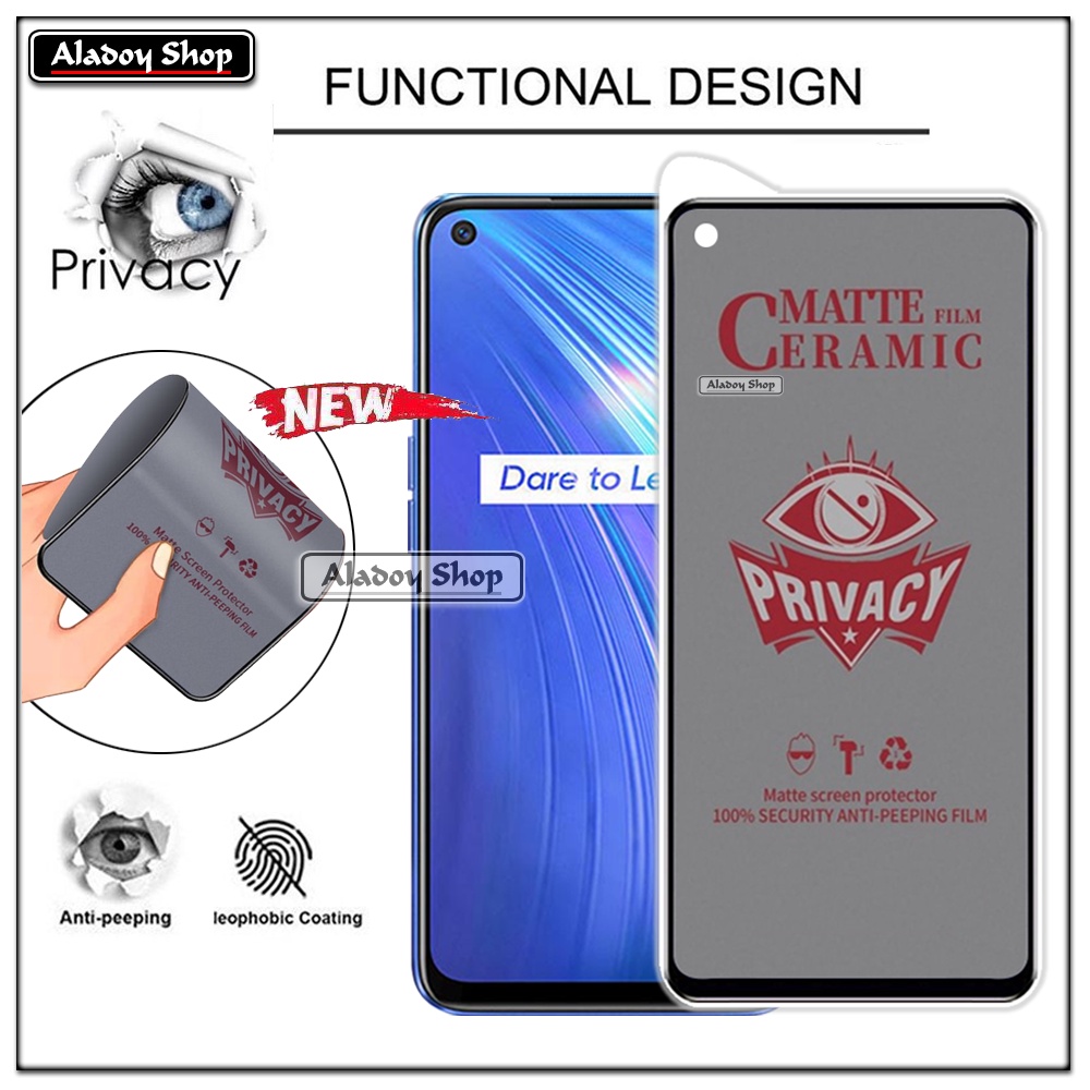 Tempered Glass Anti SPY Realme 6 Anti Gores Privacy + Tempered Glass kamera dan Skin Carbon