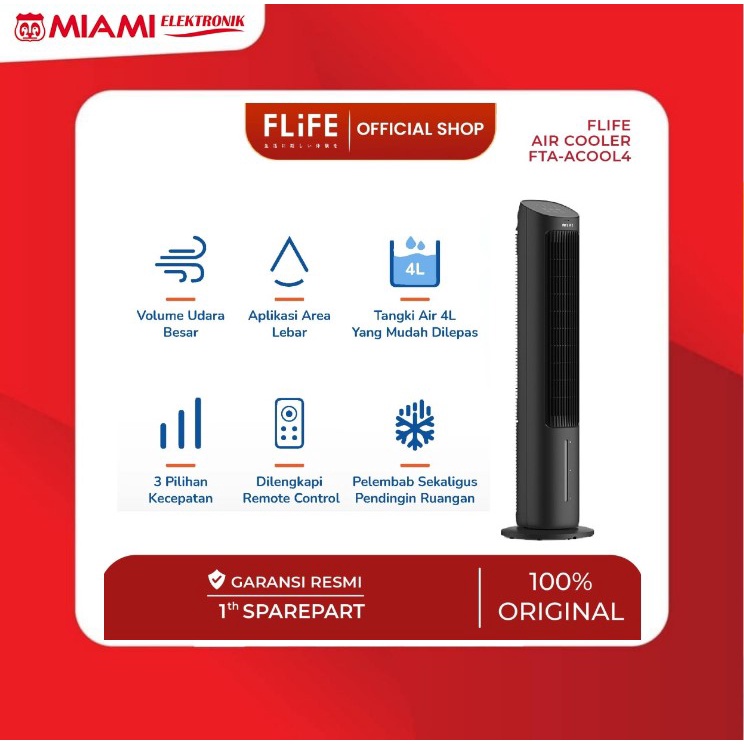 FLiFE by GREE Tower Fan Air Cooler - Kapasitas 4 Liter - Model FTA-ACOOL4