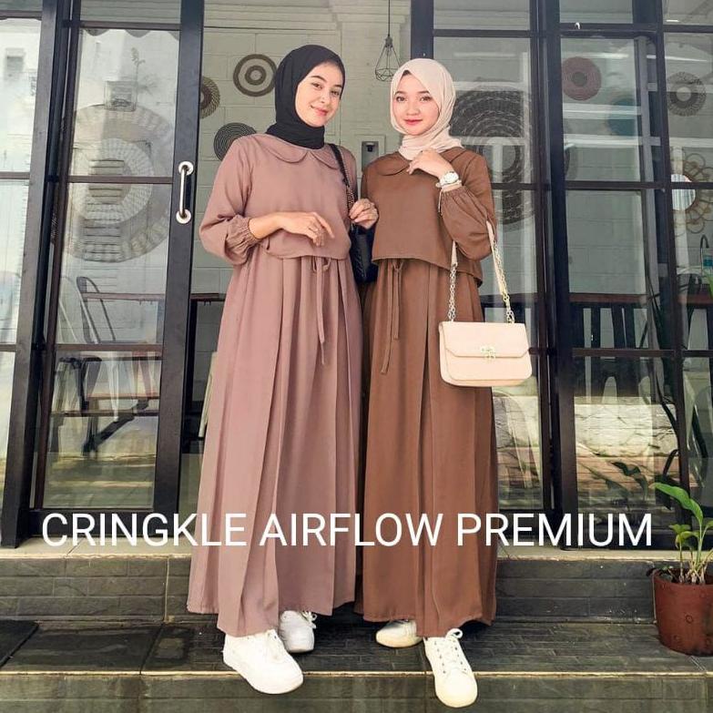 KIRIM HARI INI Zayyra  Bahan crincle airflow gamis remaja milenial size S M L XL, gamis pesta kondan