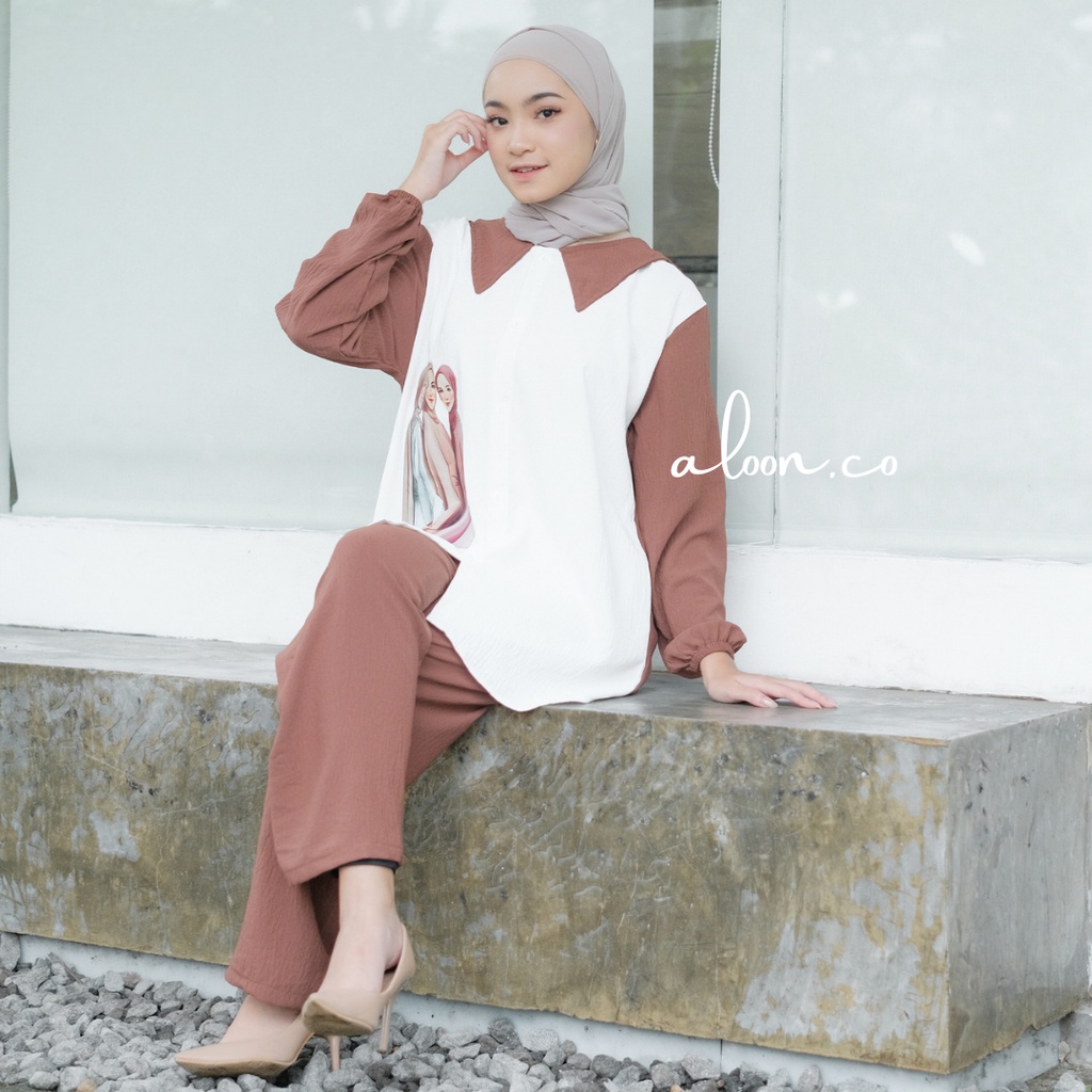 Celestia Setelan Wanita Sablon Crinkle Airflow Busui Friendly – Baju One Set Wanita Korean Style