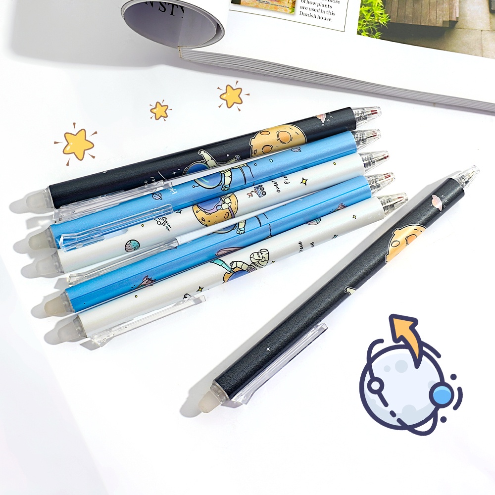 Hot Erasable Push Core Neutral Pen Dengan Eraser 0.5mm Blue Refill Tulisan Dan Menghapus Two In One Pena Tulisan Pola Acak Alat Tulis Kantor Siswa Umum